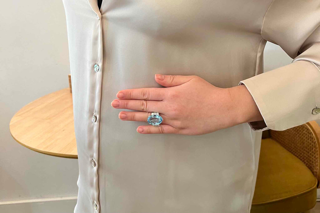 Bague Platine Aigue marine Diamants