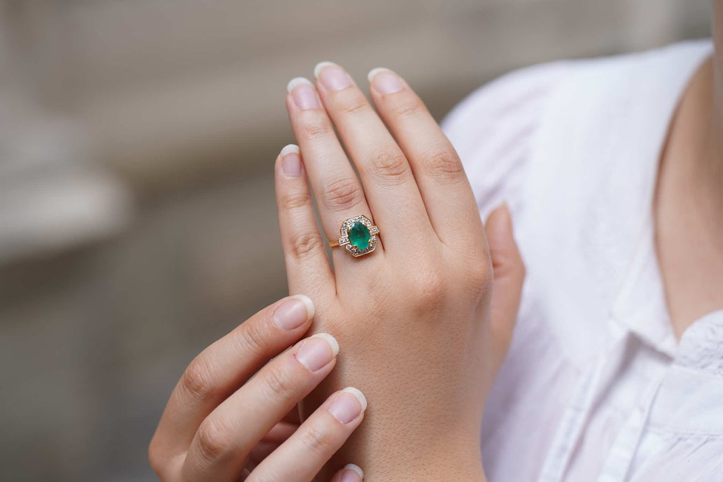 Bague Or jaune Emeraude Diamants