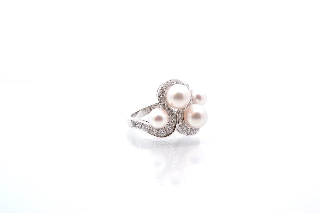 Bague Or blanc Perles Diamants