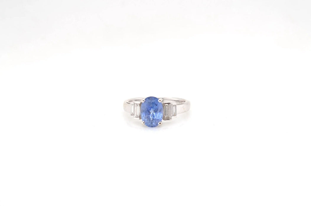 Bague Or blanc Saphir de Ceylan Diamants