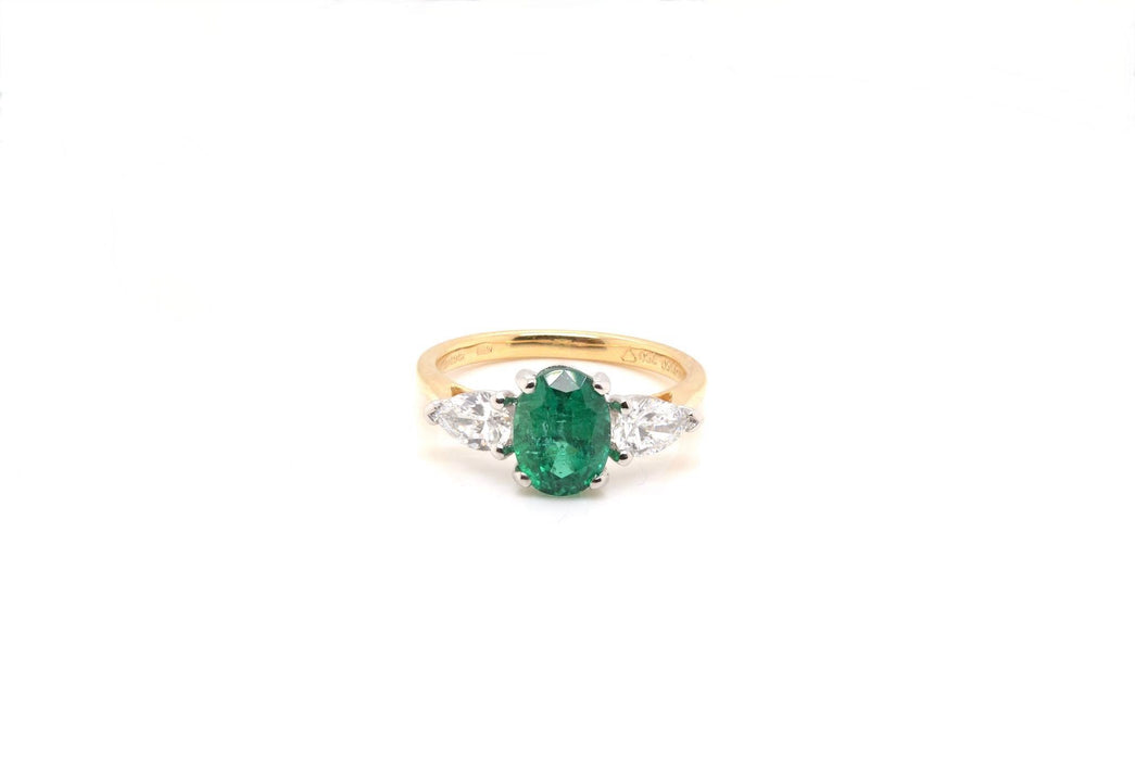 Bague Or jaune Platine Emeraude Diamants