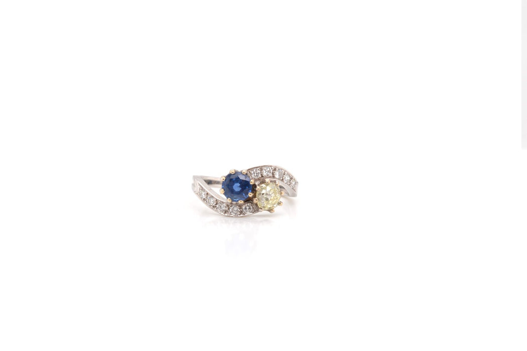 Bague Toi et moi Or blanc Saphir Diamants