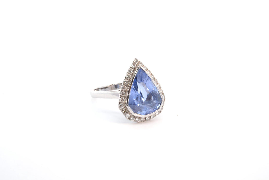 Bague Or blanc Saphir de Ceylan Diamants