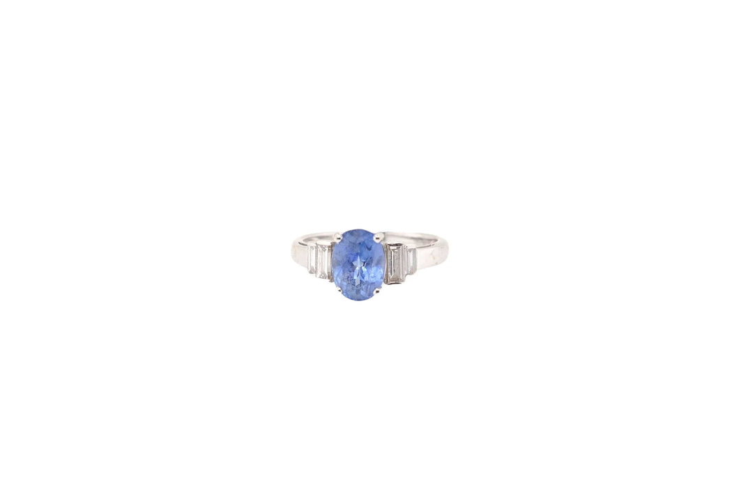 Bague Or blanc Saphir de Ceylan Diamants