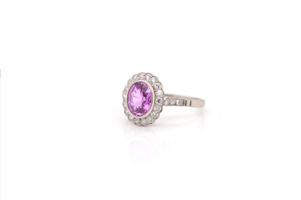 Bague Platine Saphir rose Diamants