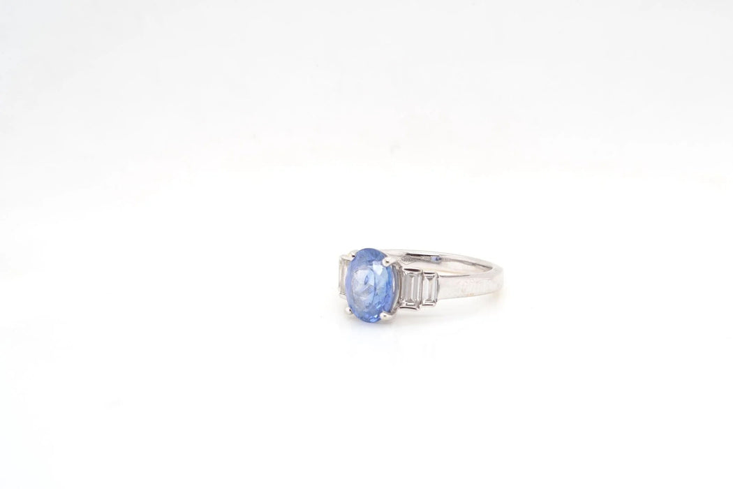 Bague Or blanc Saphir de Ceylan Diamants