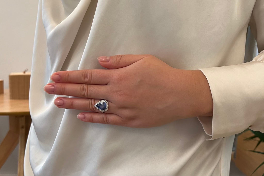 Bague Or blanc Saphir de Ceylan Diamants
