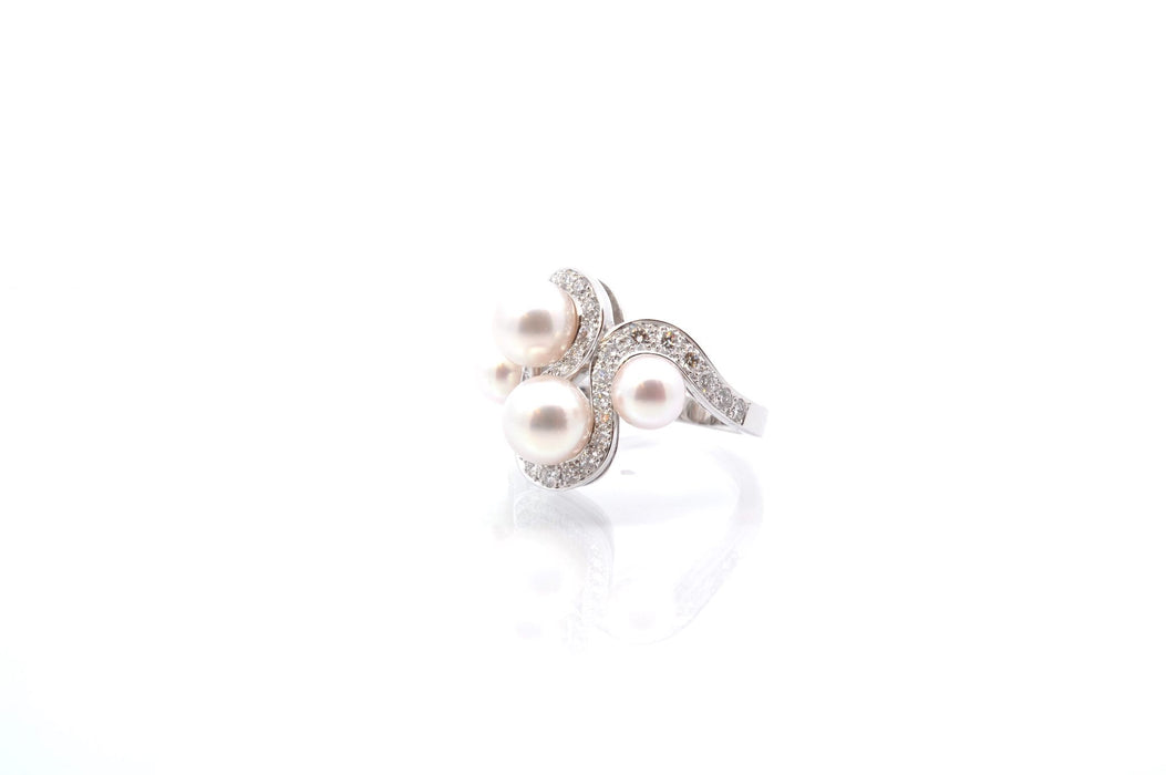 Bague Or blanc Perles Diamants