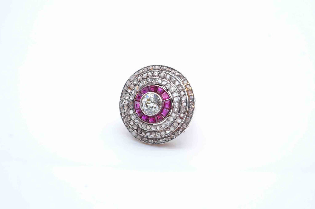 Bague Or jaune Platine Diamants Rubis