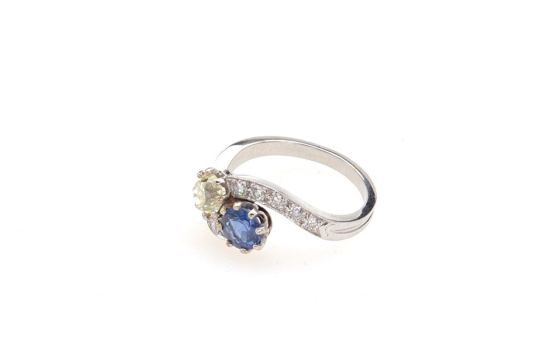 Bague Toi et moi Or blanc Saphir Diamants