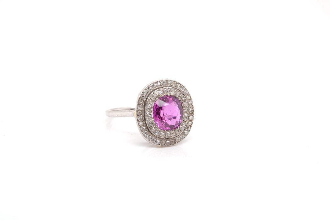 Bague Platine Saphir rose Diamants