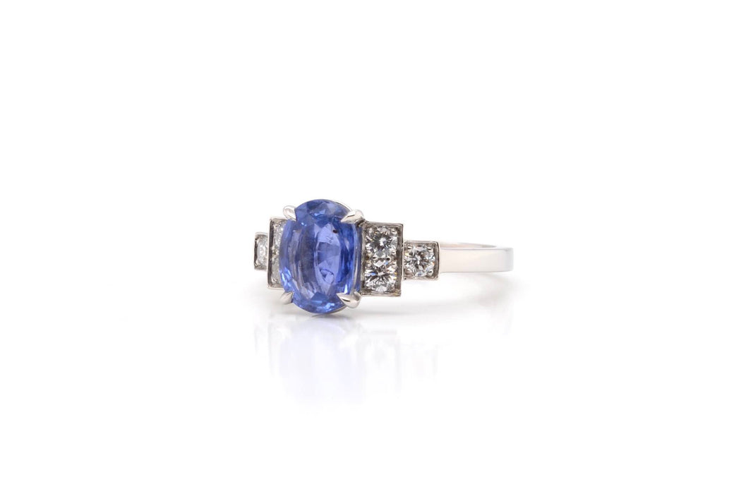 Bague Art Déco saphir et diamants en platine