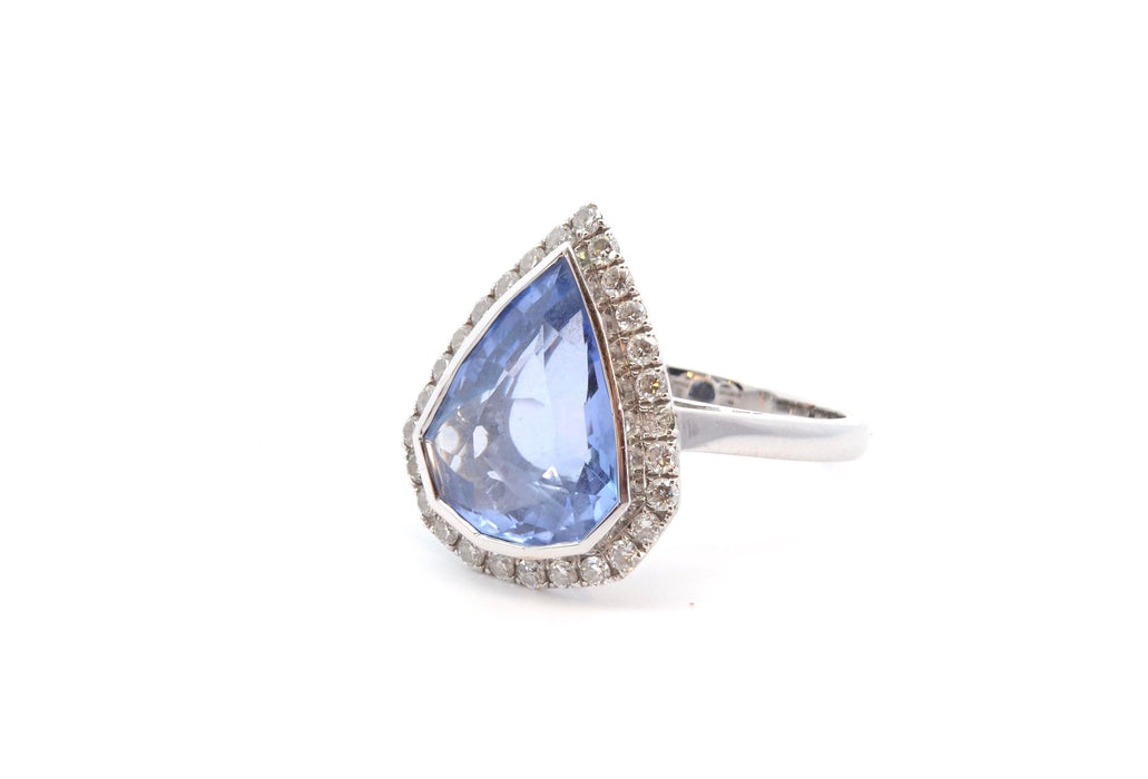 Bague Or blanc Saphir de Ceylan Diamants