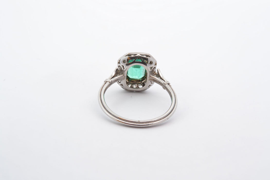 Bague Or jaune Platine Emeraude Diamants
