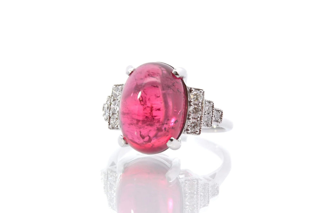 Bague Or blanc Tourmaline cabochon Diamants
