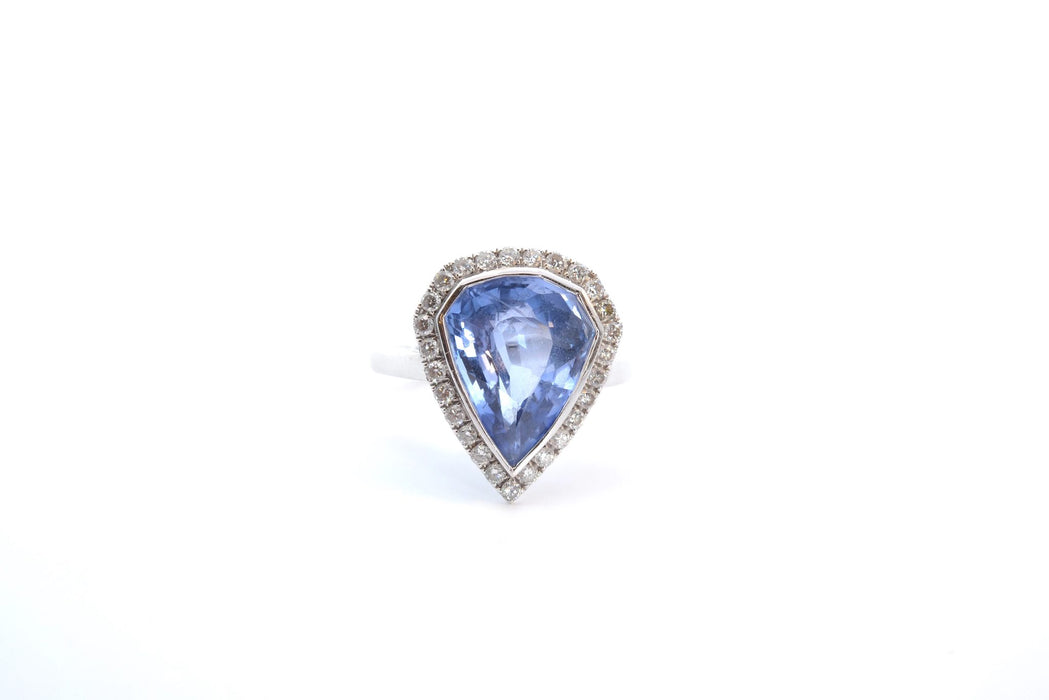 Bague Or blanc Saphir de Ceylan Diamants