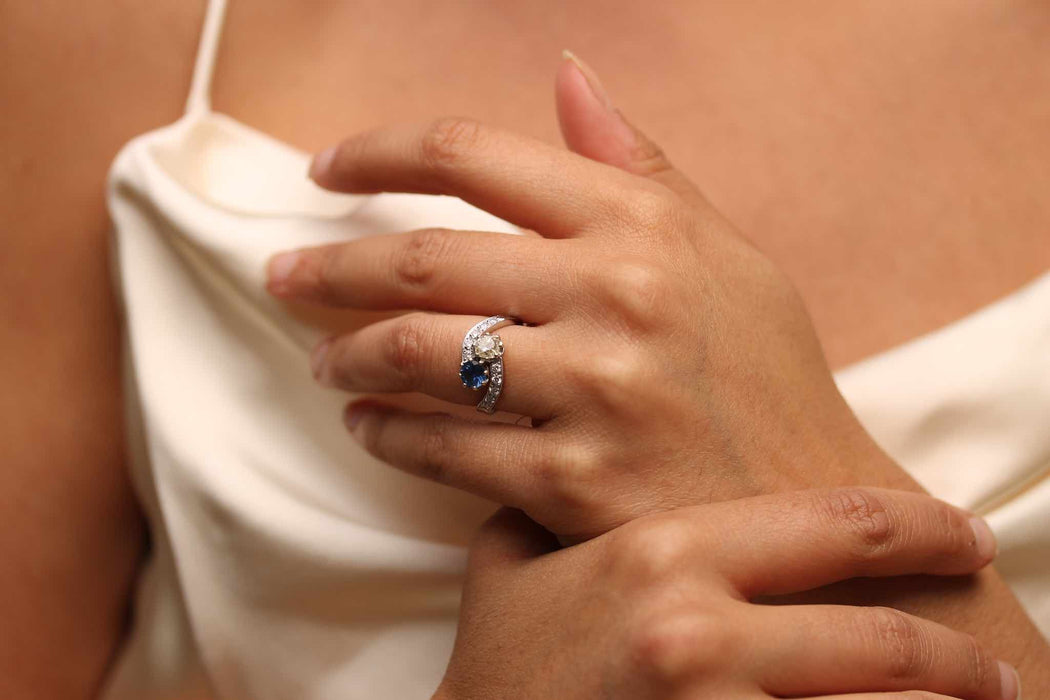 Bague Toi et moi Or blanc Saphir Diamants