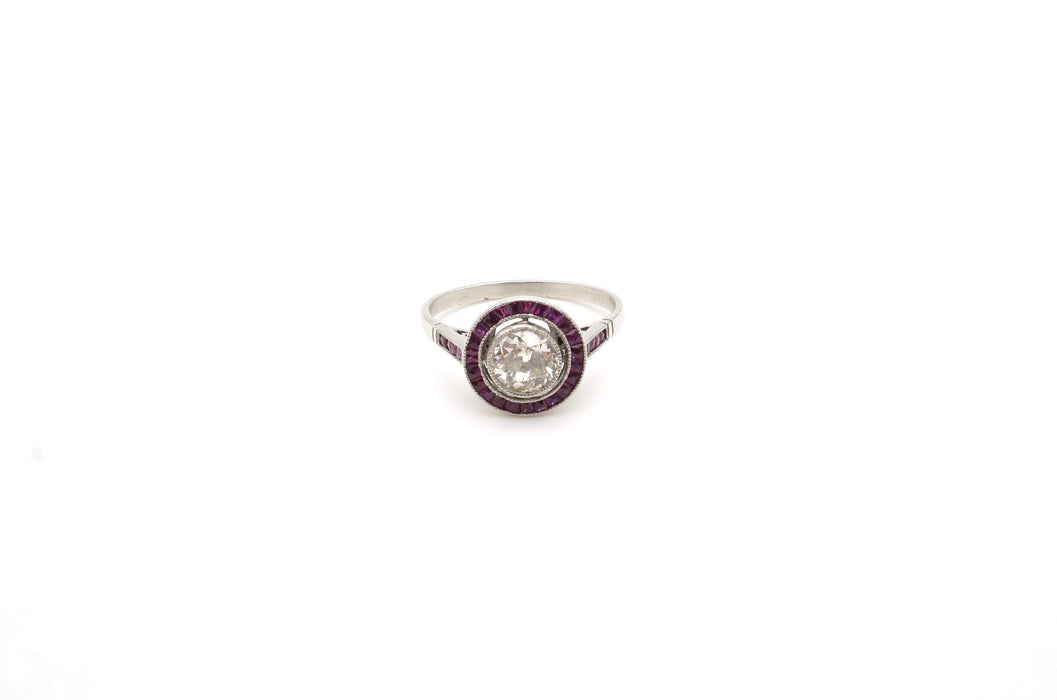 Bague Art Déco Platine Diamant Rubis