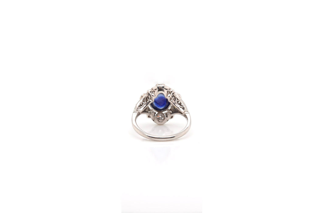 Bague Platine Saphir cabochon Diamants