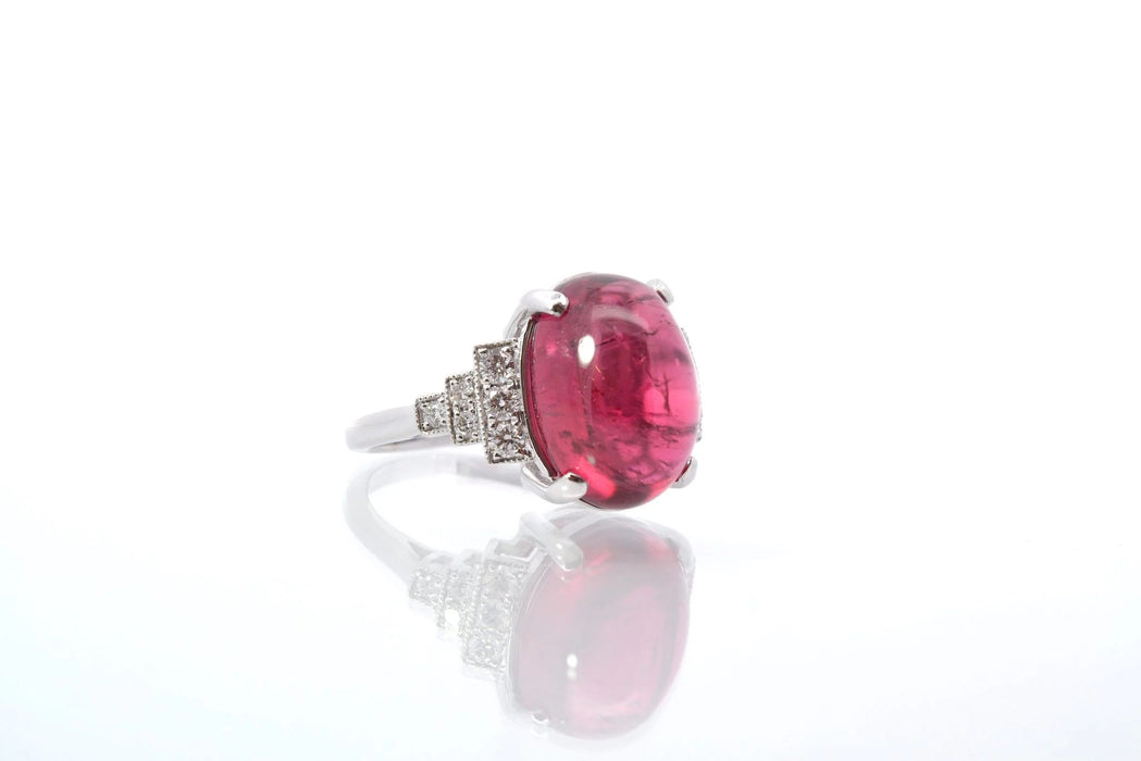 Bague Or blanc Tourmaline cabochon Diamants