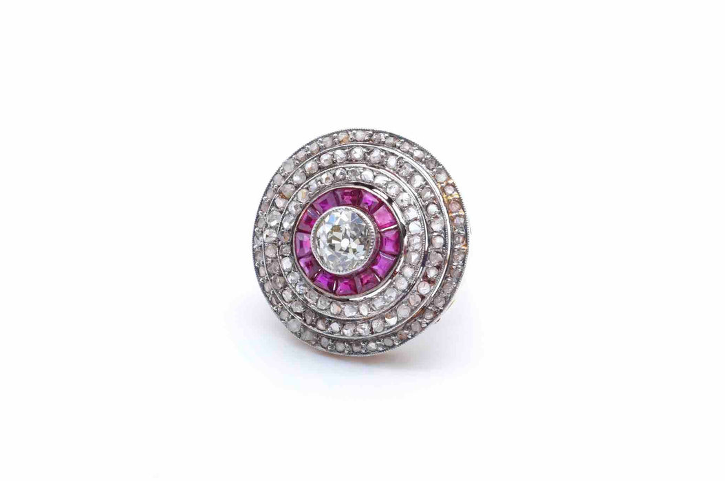 Bague Or jaune Platine Diamants Rubis