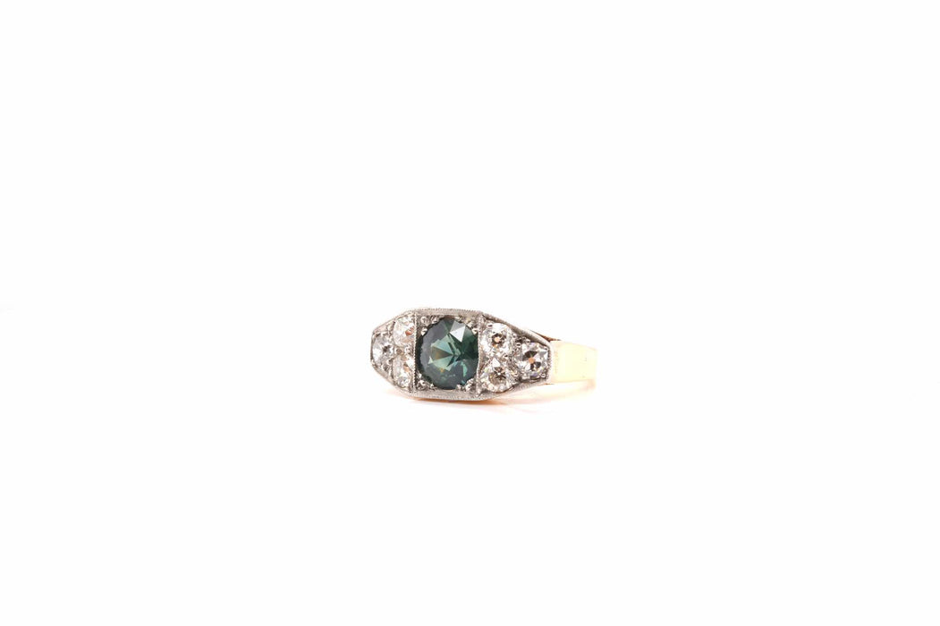 Bague Or jaune Platine Saphir vert Diamant