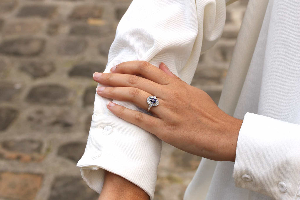 Bague Platine Saphir Diamants
