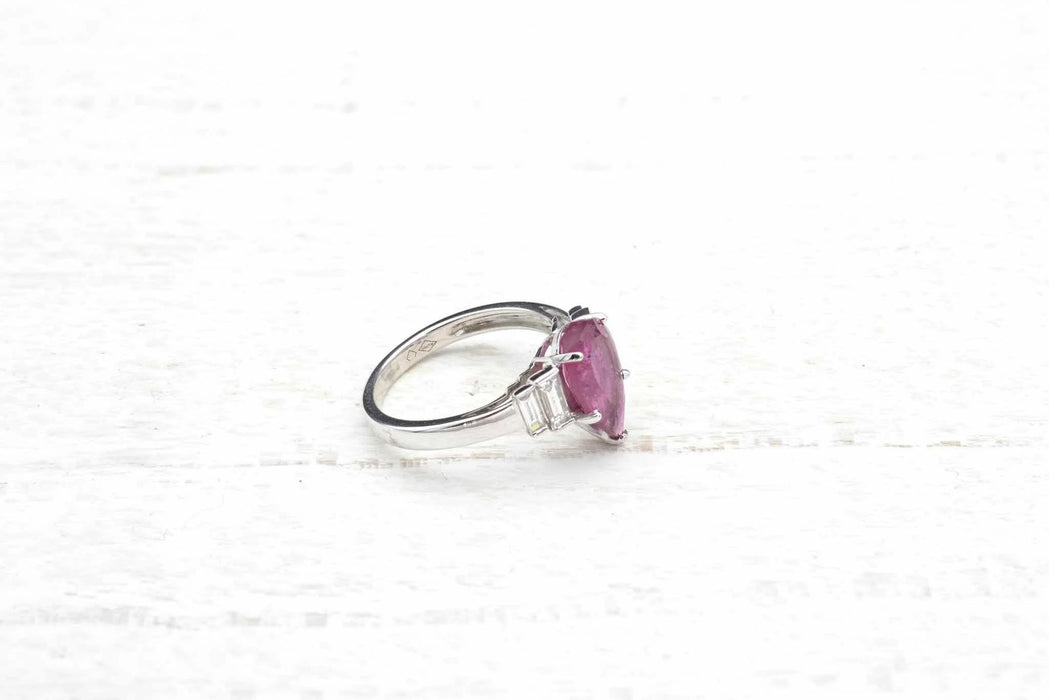 Bague Or blanc Tourmaline poire Diamants