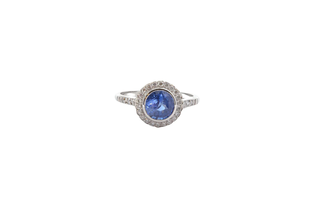 Bague Platine Saphir rond Diamants