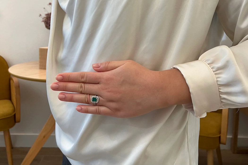 Bague Or jaune Platine Emeraude Diamants