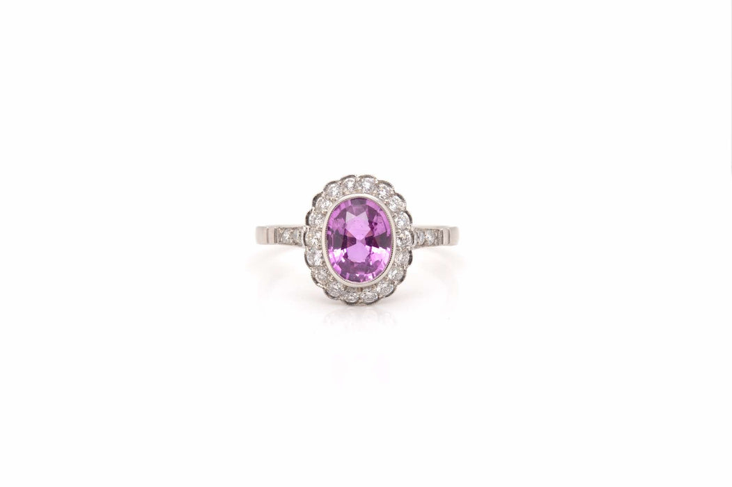 Bague Platine Saphir rose Diamants