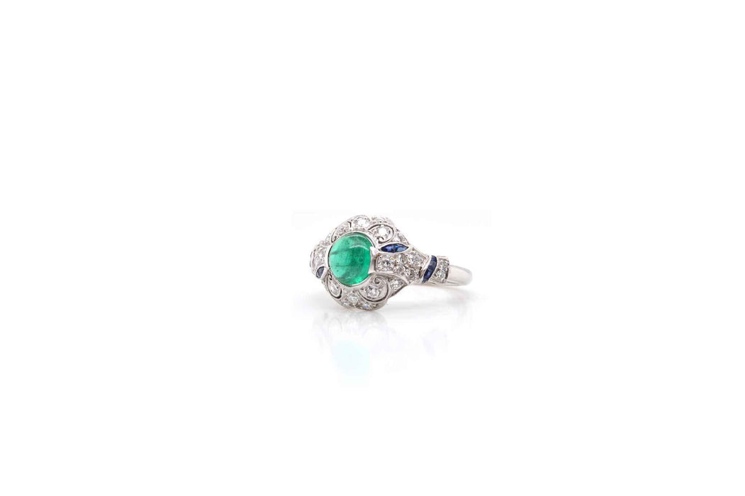 Bague Platine Emeraude Diamants