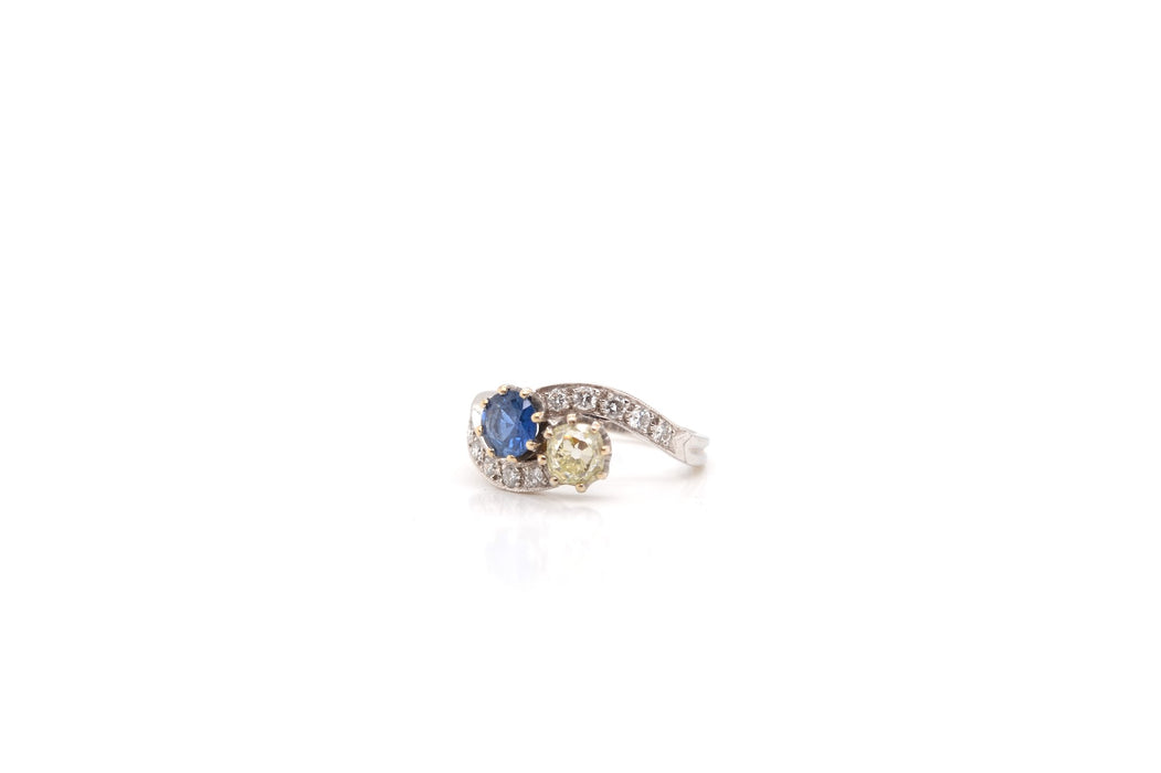 Bague Toi et moi Or blanc Saphir Diamants