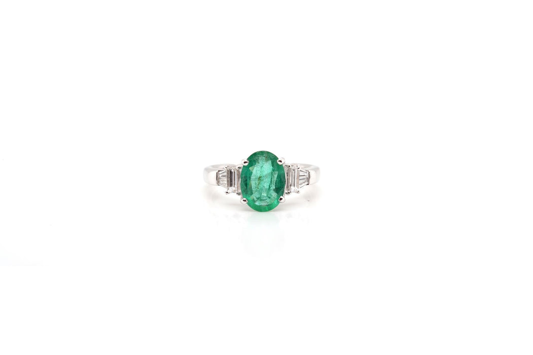 Bague Or blanc Emeraude de Colombie Diamants