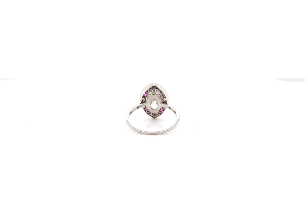 Bague Rétro Or blanc Diamant Rubis