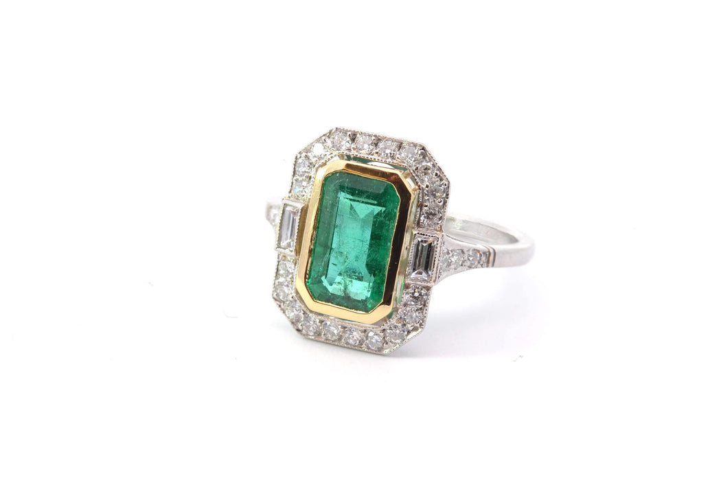 Bague Or jaune Platine Emeraude Diamant