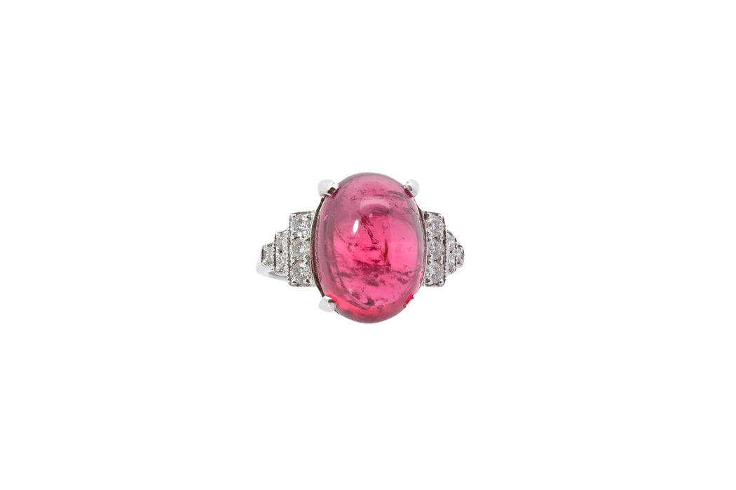 Bague Or blanc Tourmaline cabochon Diamants