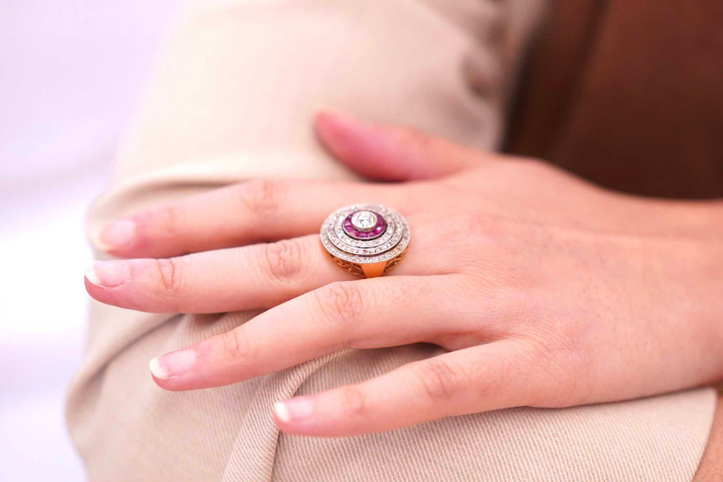 Bague Or jaune Platine Diamants Rubis