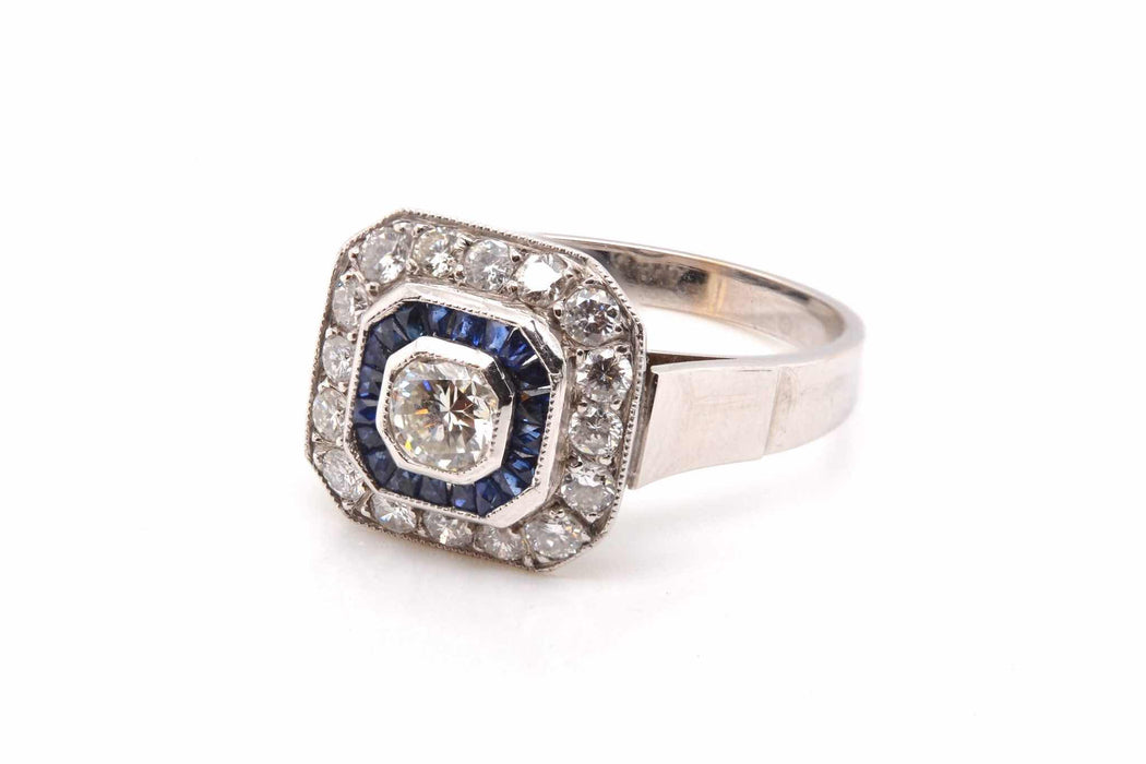 Bague Or blanc Platine Diamants Saphirs