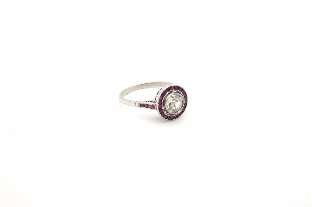 Bague Art Déco Platine Diamant Rubis