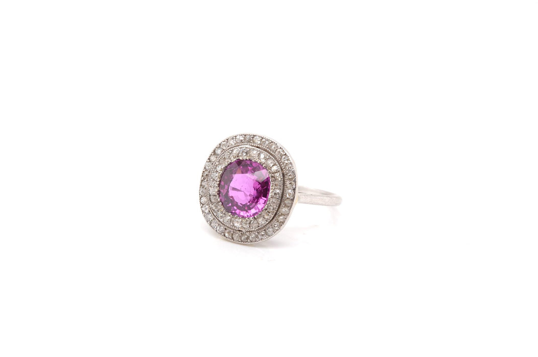 Bague Platine Saphir rose Diamants
