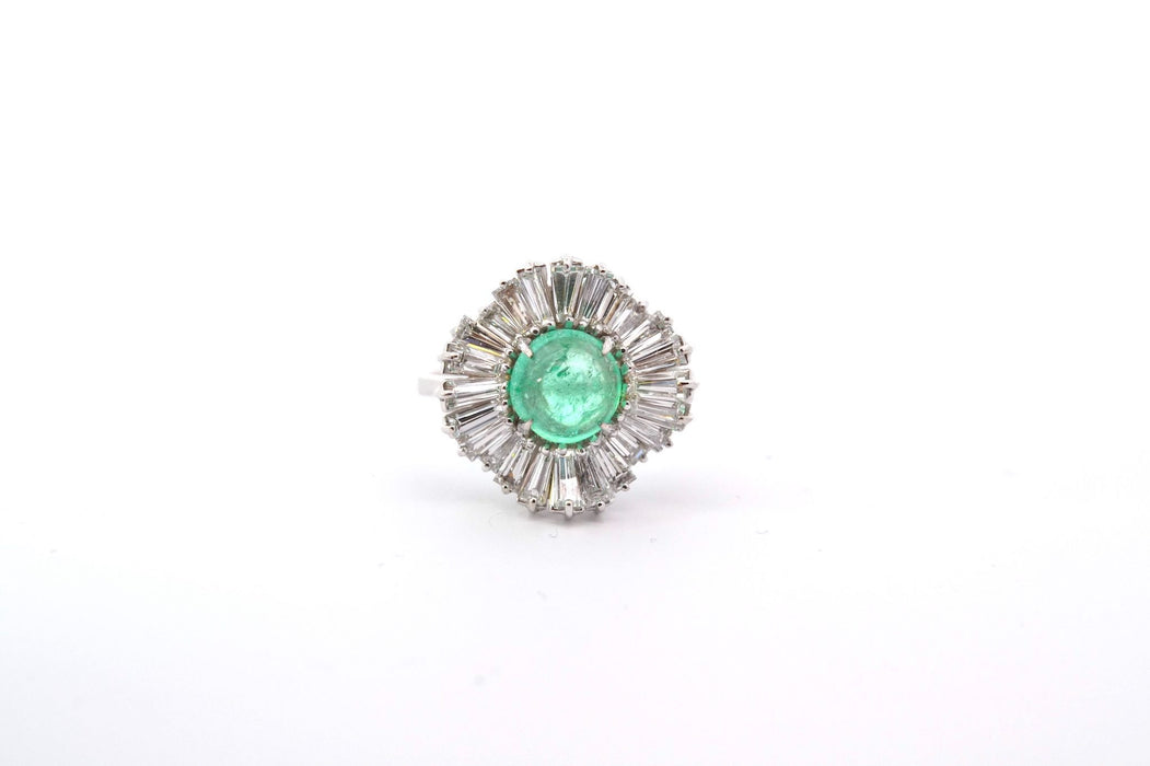 Bague Or blanc Emeraude cabochon Diamants