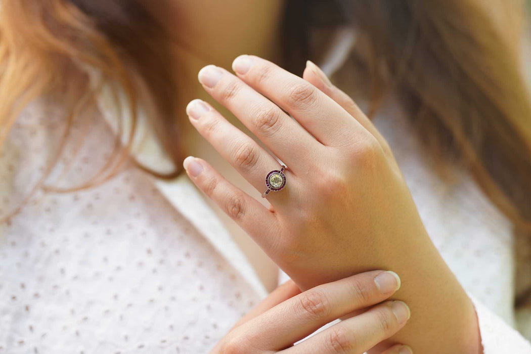 Bague Art Déco Platine Diamant Rubis
