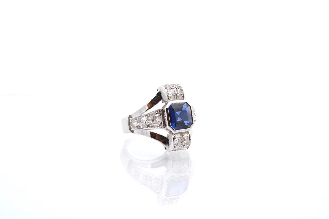 Bague Art Déco Platine Saphir Diamants