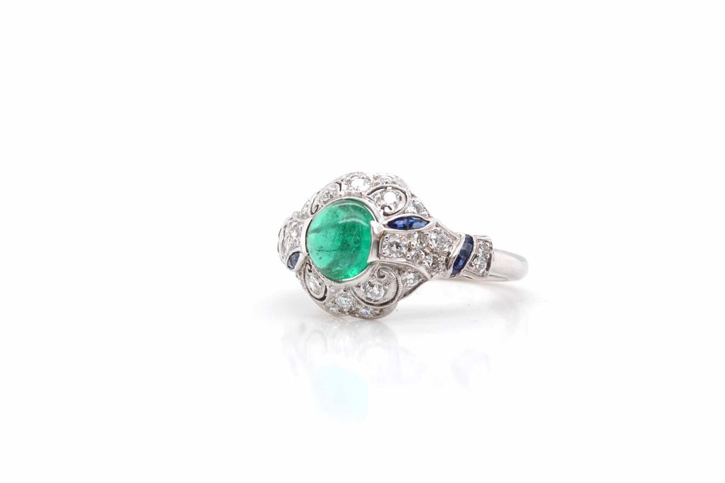 Bague Platine Emeraude Diamants