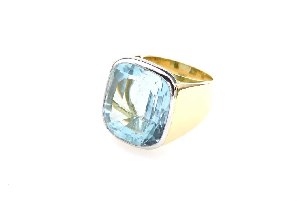 Bague chevalière Or jaune Platine Aigue-marine