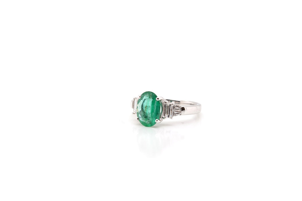 Bague Or blanc Emeraude de Colombie Diamants